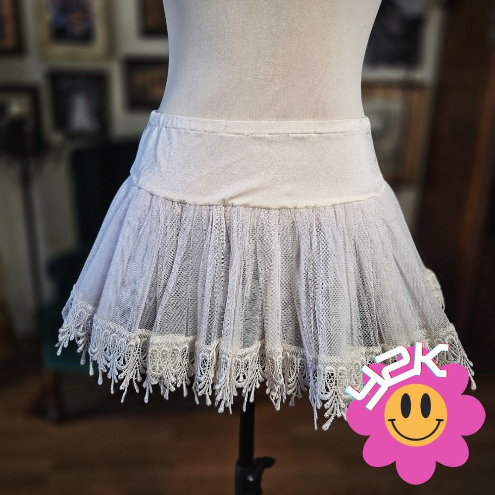 Leg Avenue Petticoat Tutu Skirt Y2K Ivory Lace Trim Balletcore Coquette OS